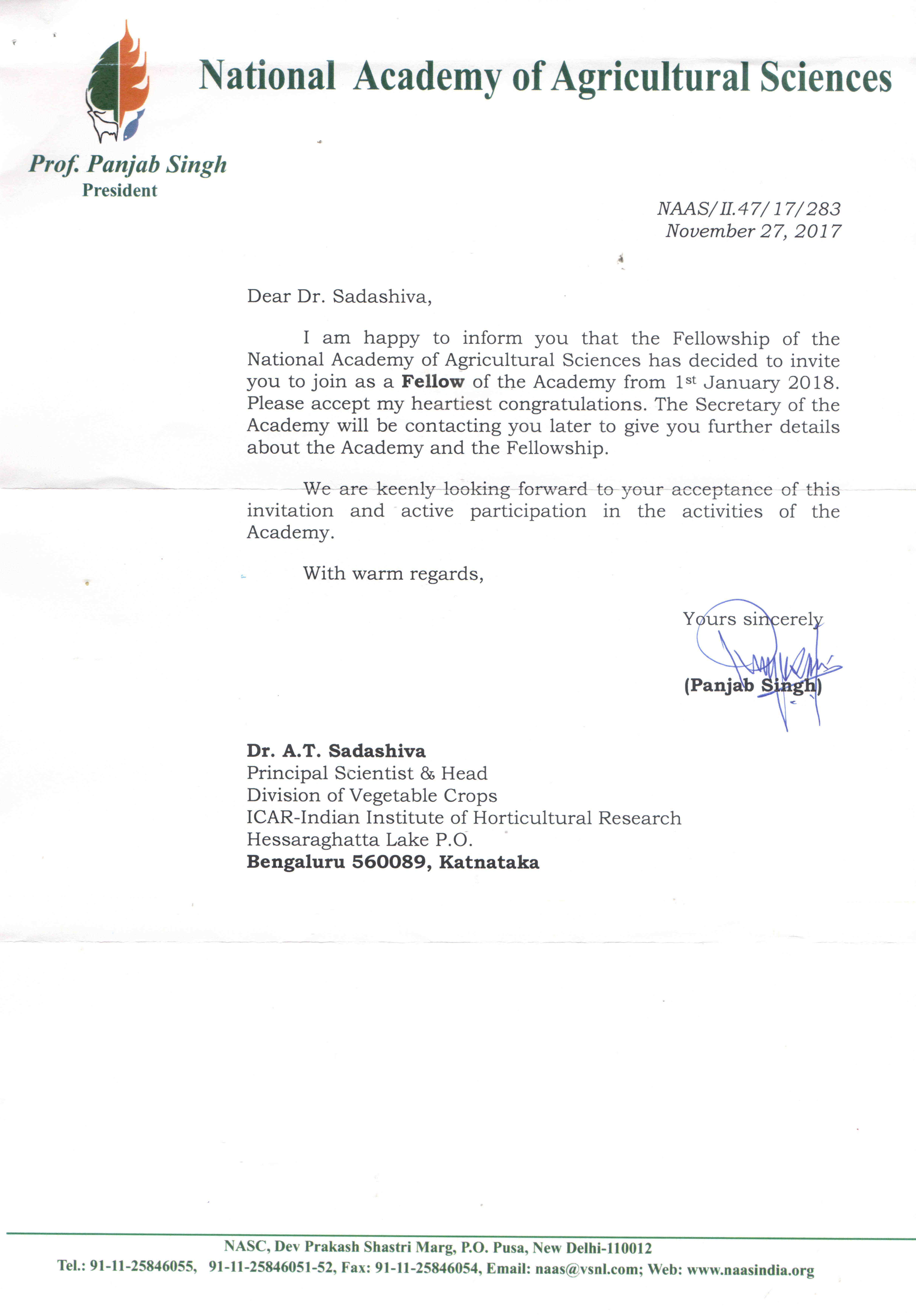 Fellowship of the National Academy of Agricultural Sciences (NAAS) 