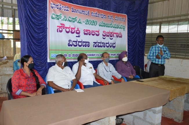 Distribution of Solar based Arka tricycle was arranged on 19th November 2020 at Dhandinswara, Turuvekere Taluk of Tumakuru District