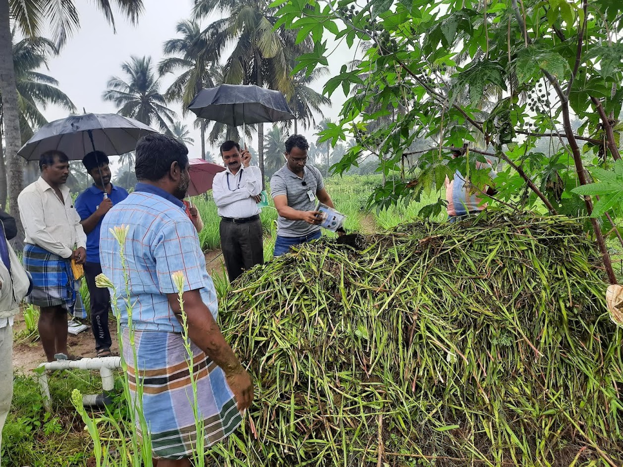 Demonstration on Composting of Crop Residues at Hosadurga village, Kanakapura Taluk, Ramanagara District under Farmers FIRST Project