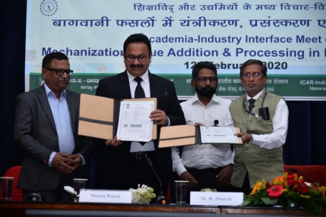 ICAR-IIHR, Bengaluru organized Academia-Industry interface meet on Mechanization, Value Addition and Processing in Horticultural Crops