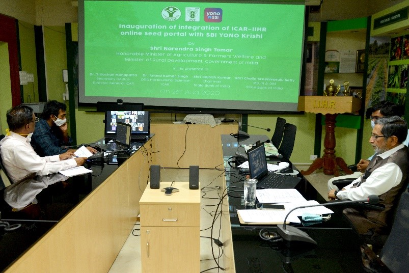 Hon’ble Shri Narendra Singh Tomar, Union Minister of Agriculture and Farmers Welfare, Government of India launches the Integration of 'ICAR-IIHR Seed Portal' with YONO Krishi web application of State Bank of India