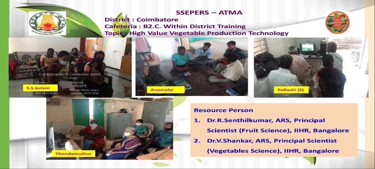 A Special Webinar training programme on High value fruits and vegetables for ATMA beneficiaries from 10 different blocks in Coimbatore districts of Tamil Nadu by ICAR-IIHR, Bangalore.